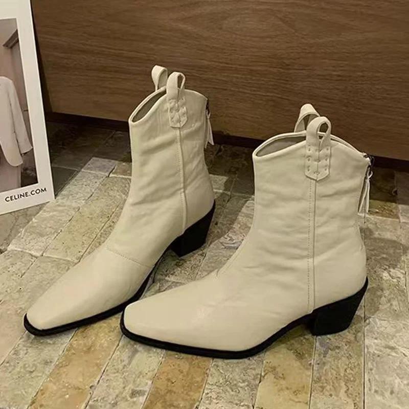 Женские ботильоны с острым носком, сексуальные дизайнерские туфли на среднем каблуке, тренд 2025 года, зимние кожаные туфли-лодочки Chelsea Botas Mujer