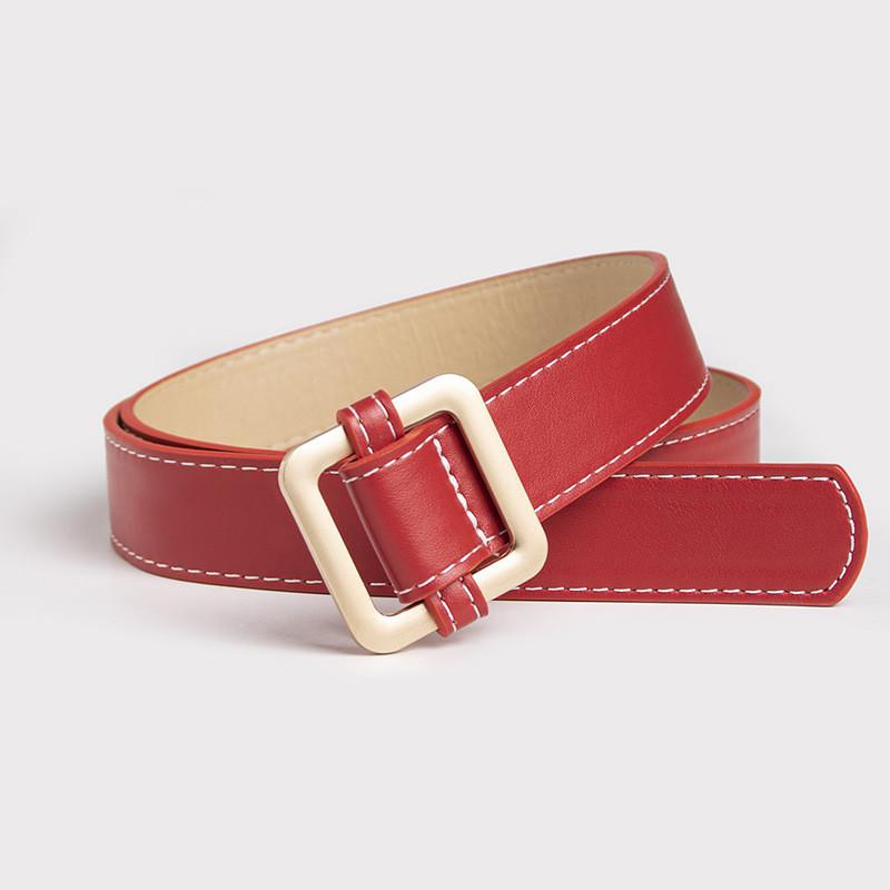 Женский кожаный ремень цвета розового золота с квадратной пряжкой и металлической застежкой для повседневной офисной одежды