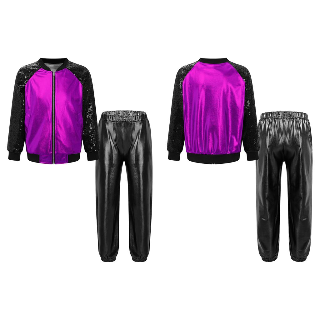 Детский костюм для джаза/хип-хопа с металлической курткой-бомбером и спортивными штанами