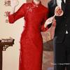Elegant Slim Jacquard Bridesmaid Toasting Dress – Modified Collar Phoenix Tail Long Cheongsam for Banquets and Weddings.