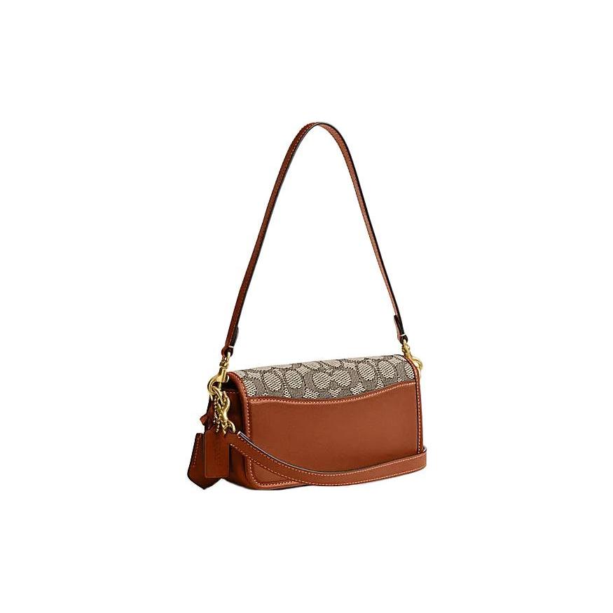 New COACH Studio Cow Leather With Textile Baguette Bag Handbag Shoulder Bag Women's Brown & Gray CJ860-B4TA7