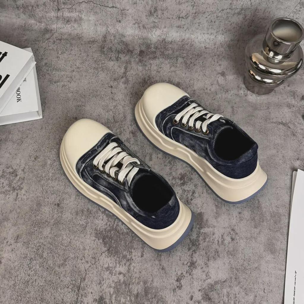 Черные и белые туфли Mickey Canvas для женщин - весна/лето 2024 г. Толстая подошва, увеличивающая рост, уродливо-милые спортивные повседневные туфли