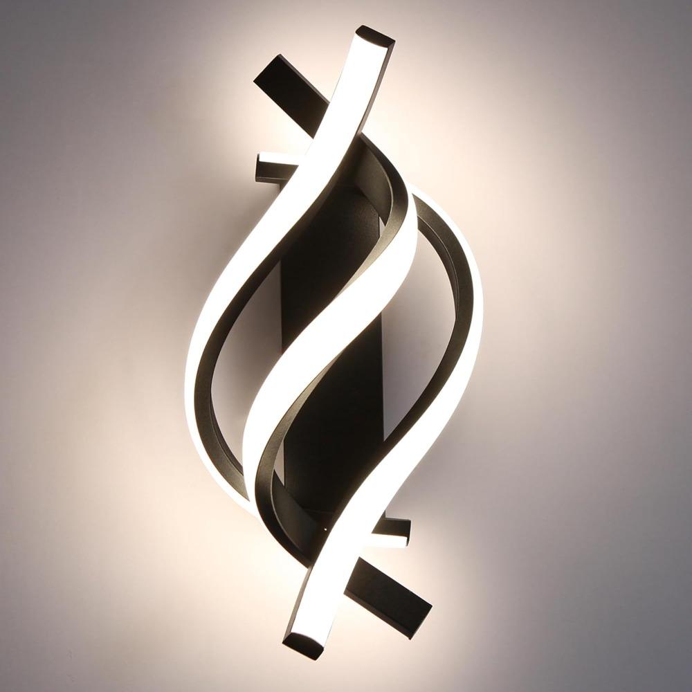 LED Wall Lamp Curved Design Spiral LED Wall Lamp Tricolor Living Room Background Light Minimalist Modern for Home Study Room