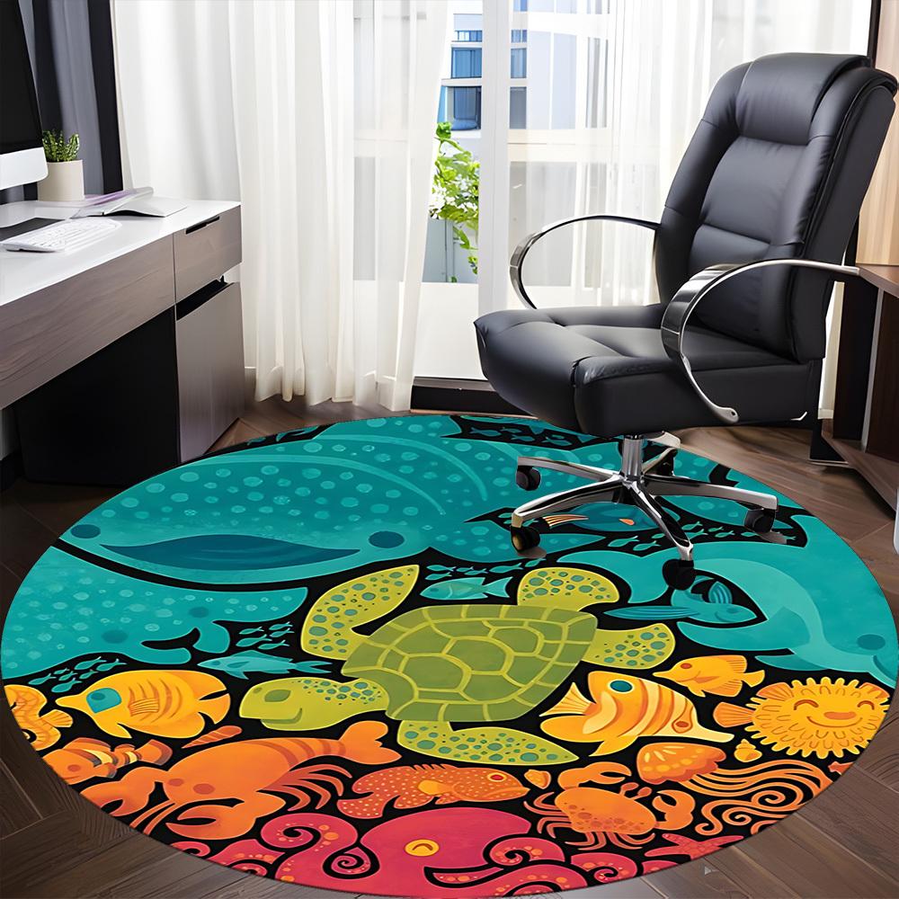 1pc Ocean Creatures Office Round Area Rug, Mat Suitable For Office, Under Office Chairs Bedroom Living Room Home Decor, Room Deco