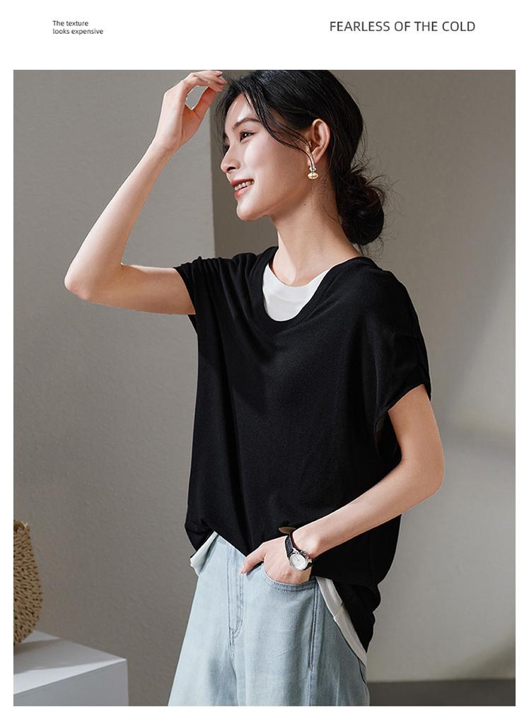 Splicing Fake Two Short-Sleeved T-Shirts for Women