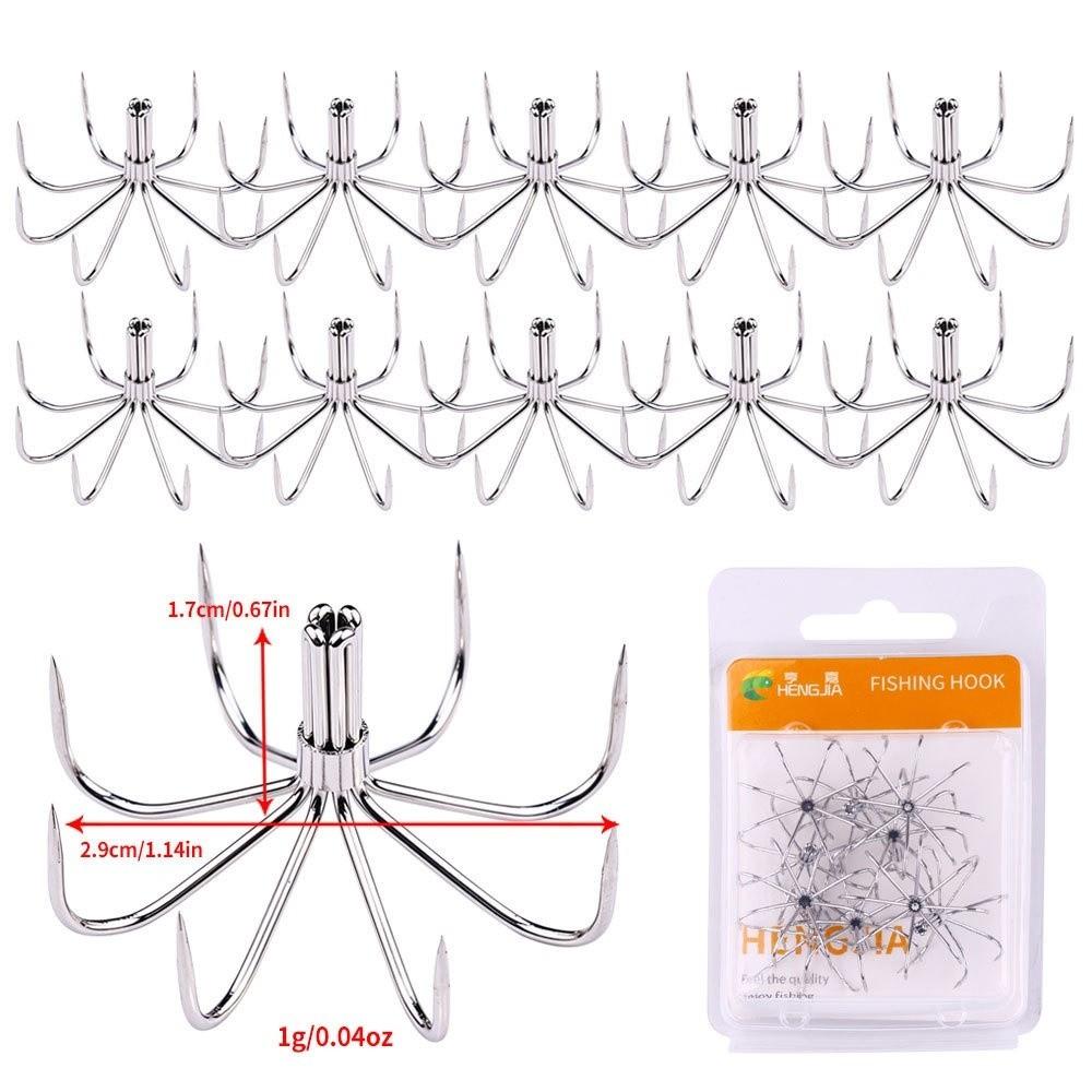 10pcs Pack Stainless Steel Squid Fishing Hooks 12 Claws Umbrella Needle Hooks Saltwater Fishing
