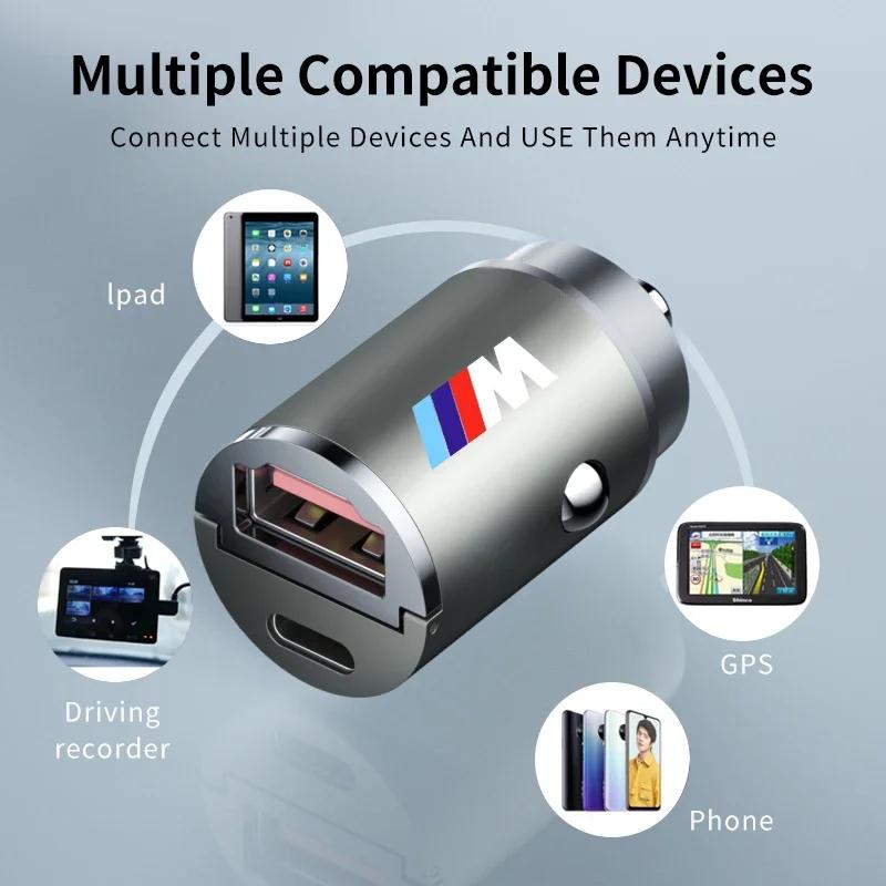 New 60W Car Charger USB Type-C Fast Charging Cigarette Lighter Accessories For BMW M X1 X3 X5 X6 X7 E30 E90 M3 E84 E83 F25