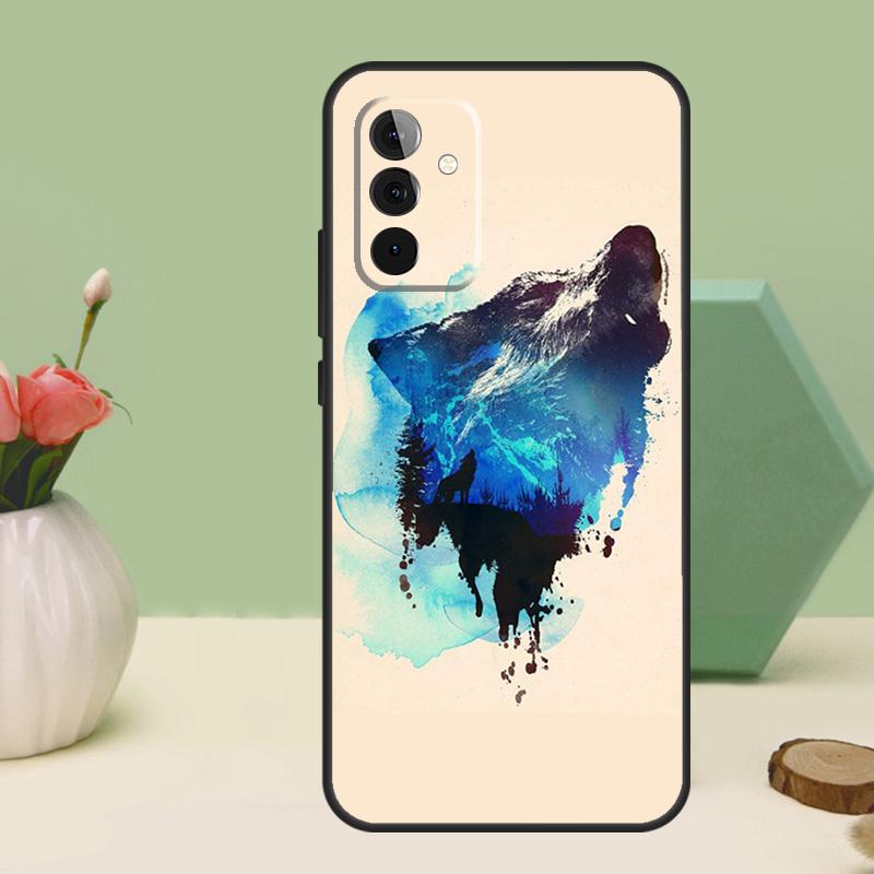 Волк арт черный Для Samsung Galaxy A36 A56 A54 A34 A14 A06 A16 A26 A12 A32 A52 A13 A33 A53 A15 A35 A55 Чехол