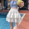 DX ~~ Белая горькая блохастая короткая юбка, женская летняя, с высокой талией, тонкая юбка с рюшами и зонтиком, короткая плиссированная юбка