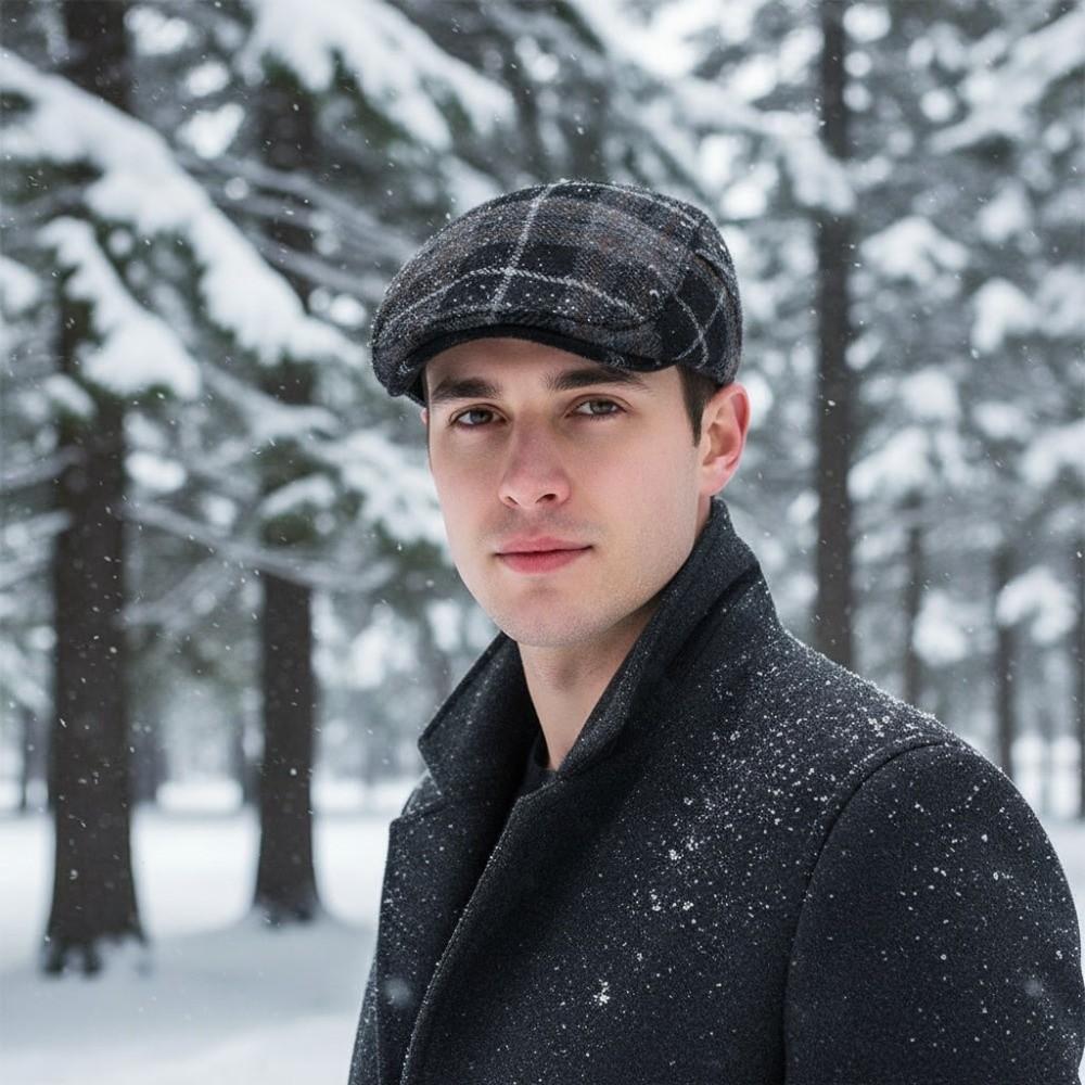 Premium Woolen Plaid Beret Hat Retro Style Vintage Newsboy Cap Woolen Flat Cap Daily Outfits