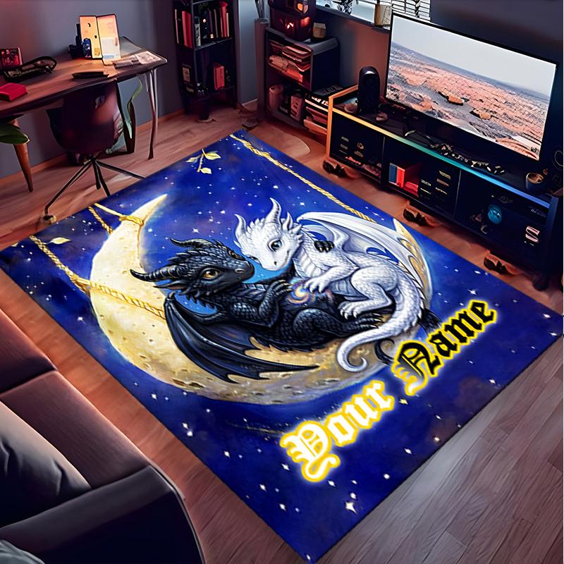 1PC Custom Name Dragon Moon Romance Theme Floor Mat Ideal for Living Room, Game Rooms, Office, Bedroom,Floor Mat Playful Design