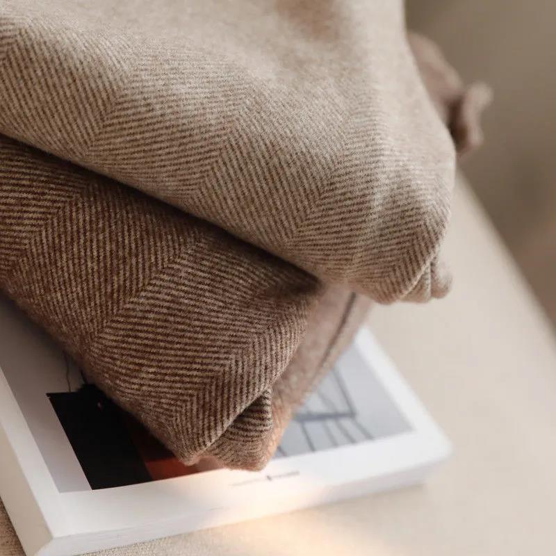 Осенние и зимние шерстяные брюки с узором «елочка» с высокой талией, тонкие брюки-морковки, повседневные костюмные брюки