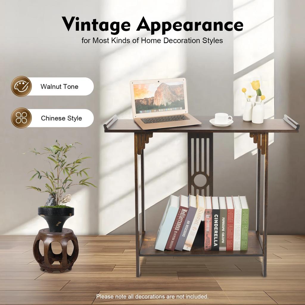 Bymaocar 2-ярусный узкий приставной столик для эспрессо, тонкий акцентный столик, универсальный бамбуковый стол, прочный консольный стол, легко собирается