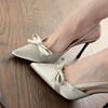 Bow High Heels Women's Thin Heels Spring and Summer 2025 New Bag Head Satin Party Temperament High Heel Pointed Single Shoes