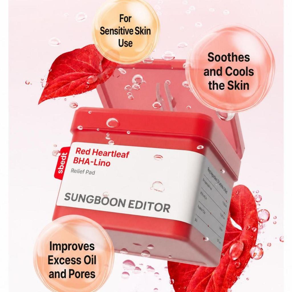 SUNGBOON EDITOR Red Heartleaf BHA-Lino Relief Pad BHA Pore & Blemish Soothing Care 60 Pads
