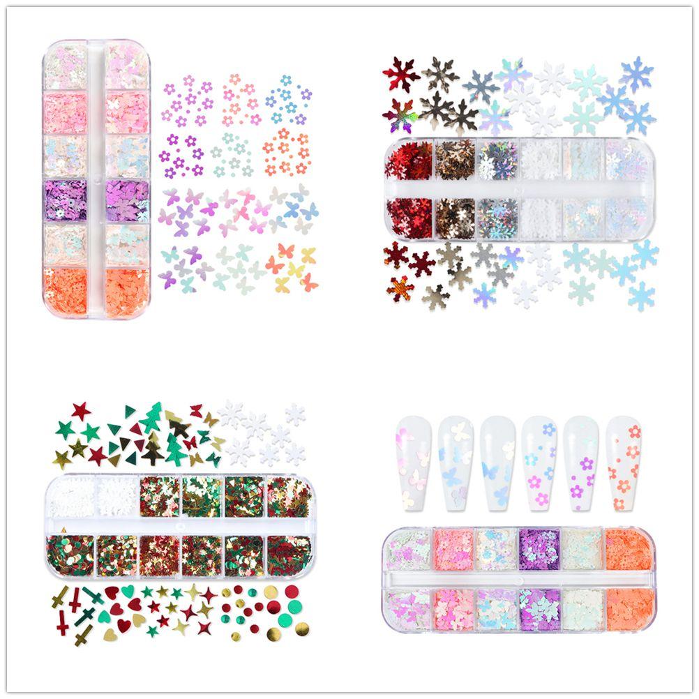 Holographic Laser Nail Decoration 12 Grids Plum Christmas Series Butterfly Nail Glitter Sequins