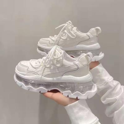 2025 весна новинка повседневная спортивная желе прозрачная воздушная подушка толстая подошва увеличивающие рост кроссовки для папы амортизация белые туфли взрыв