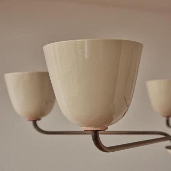 1950s Mid-Century Modern Brass Chandelier | Handmade Wooden Ball 5 Arms Italian Modern Ceiling Pendant | Stilnovo Brass Ceiling Fixture