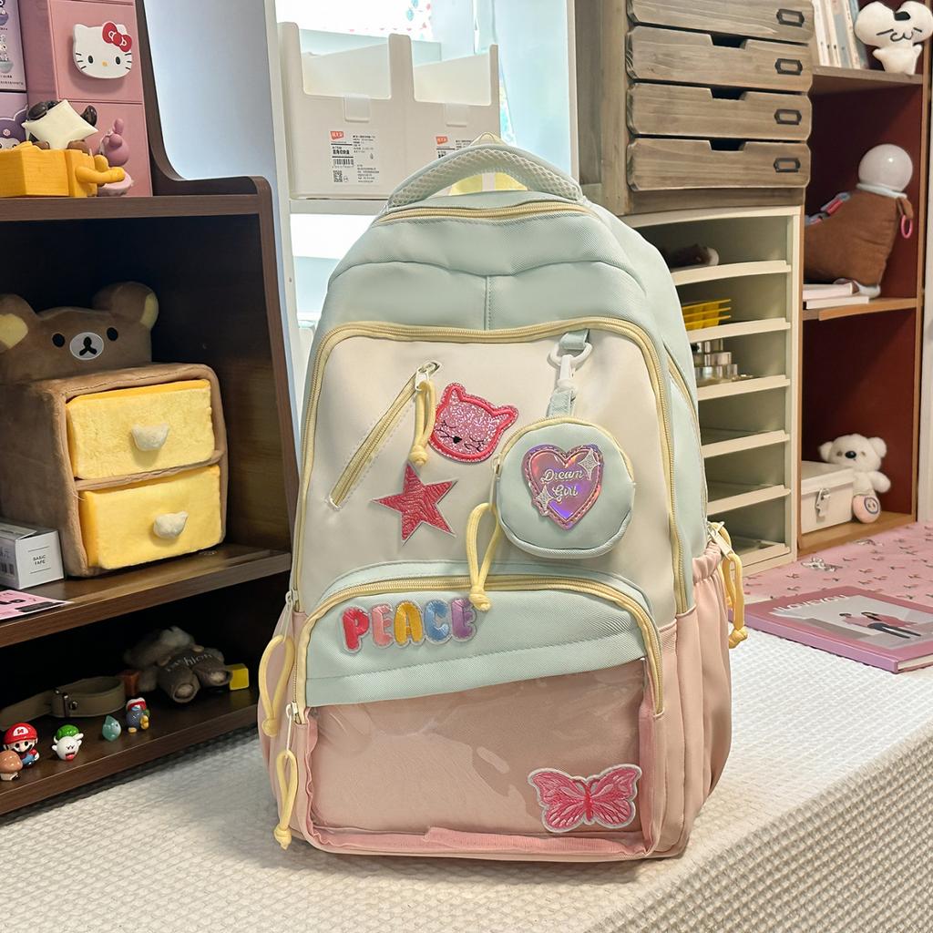 Schoolbag Japanese schoolbag ins wind simple contrast color primary school junior high school students campus backpack sweet cute high value backpack