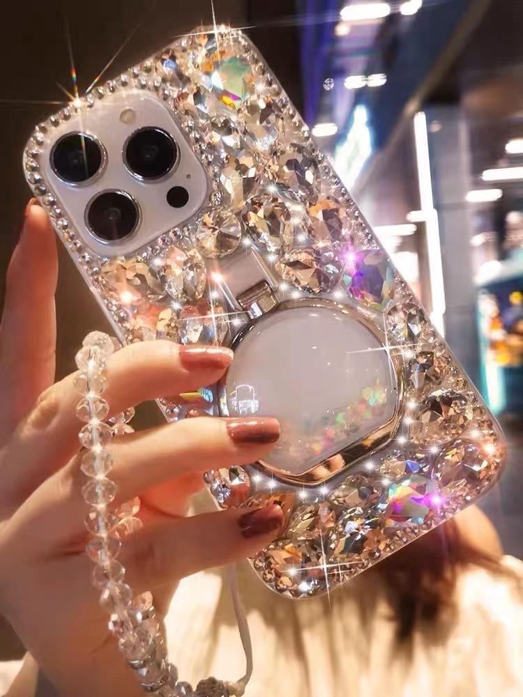 Роскошный блестящий чехол для мобильного телефона со стразами и цепочкой для iPhone 12-15 Pro Max, XR, 7 Plus