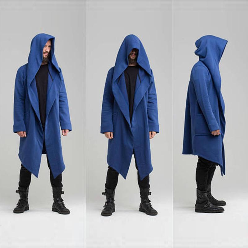 Men's Hooded Cardigan Trench Coat Streetwear Hooded Windbreaker Autumn Winter Jackets Men