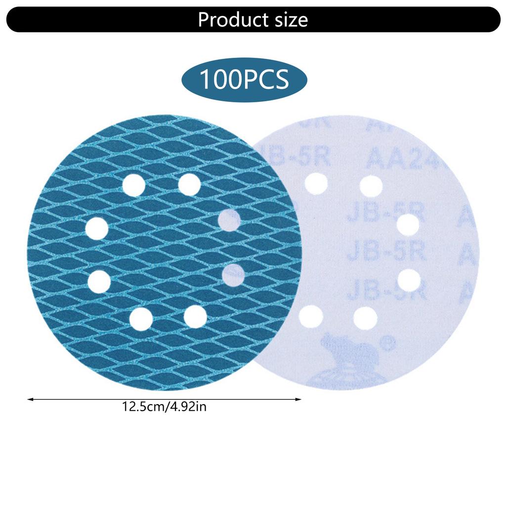 100Pcs/set Orbital Sander Dry Wet Velvet Sandpaper 5inch 8 Hole Sanding Disc Sand Paper Rhombus Sanding Disc Replacement