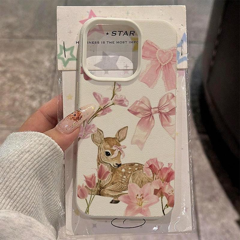 Милый Олень и Цветочный Узор Чехол для Телефона Для iPhone 17 Air 16 e 15 14 13 12 11 Pro Max Plus SE Материал ТПУ Чехол