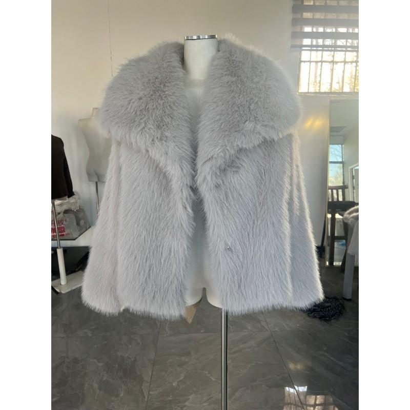 Womens Short Faux Fur Coat Fall Winter Street Style Fox Trim Multiple Colors
