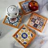 Bohemian Square Vintage Insulated Mat Floral Tile Ceramic Coffee Coaster Table Decoration Ornament