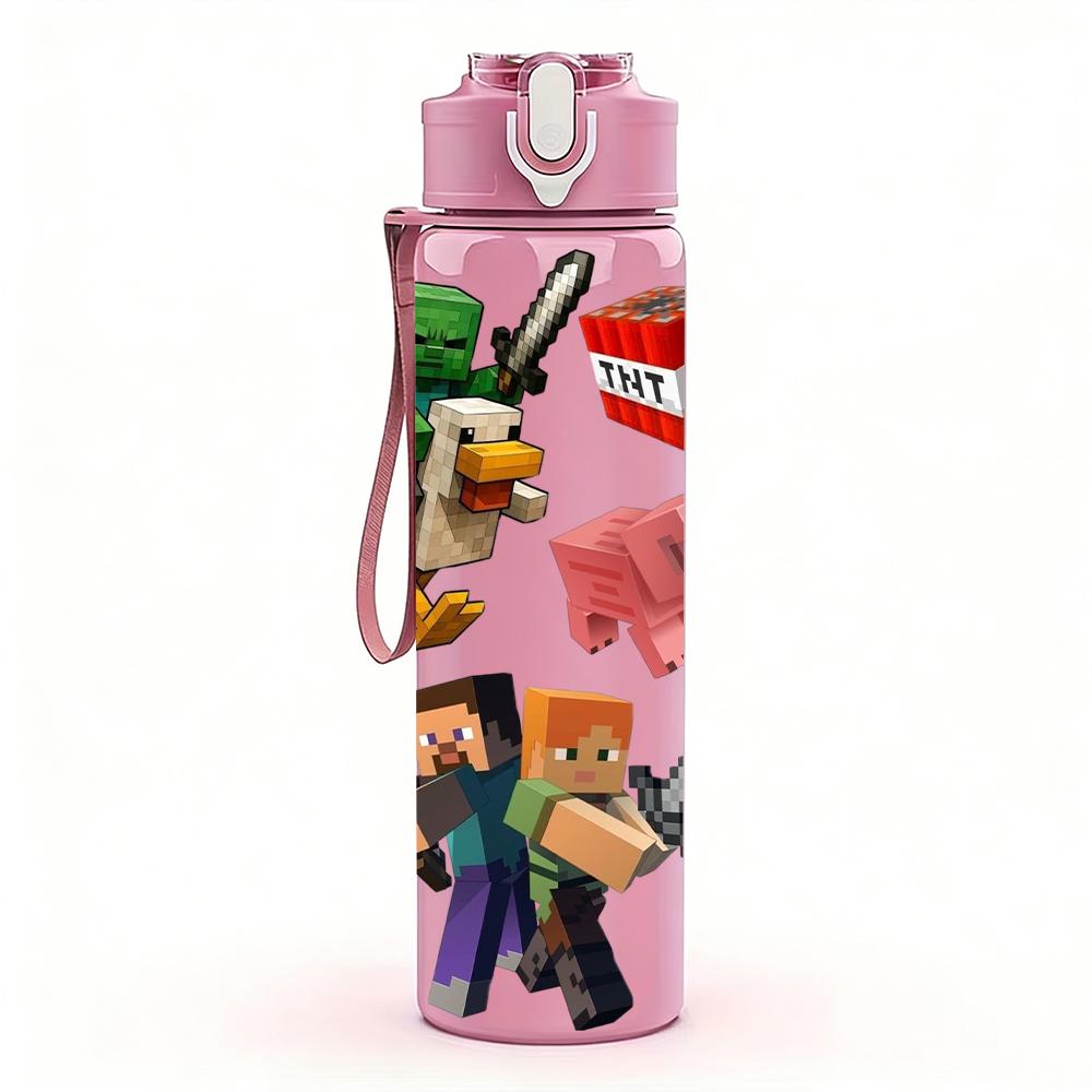 1PC Toy Block Game Character Cluster 750ml Color Plastic Sports Water Bottle Leakproof Flip Straw Lid Suitable for Sports Office Home Use
