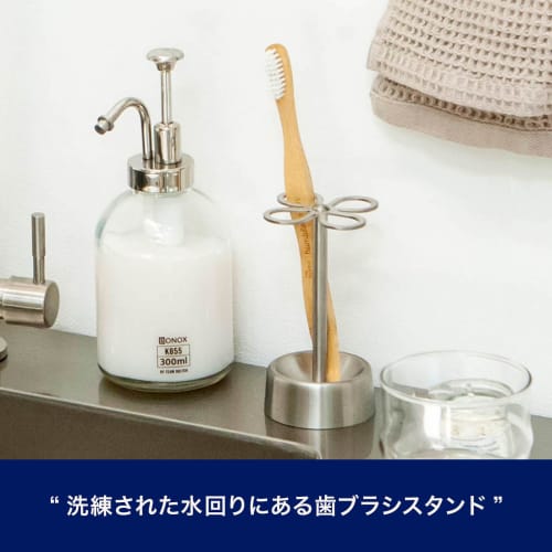 Dulton 4-Hole Toothbrush Holder with Satin Finish, Keeps Your Toothbrushes Clean, Stainless Steel, 120mm Tall, 70mm Diameter (CH03-H92ST)