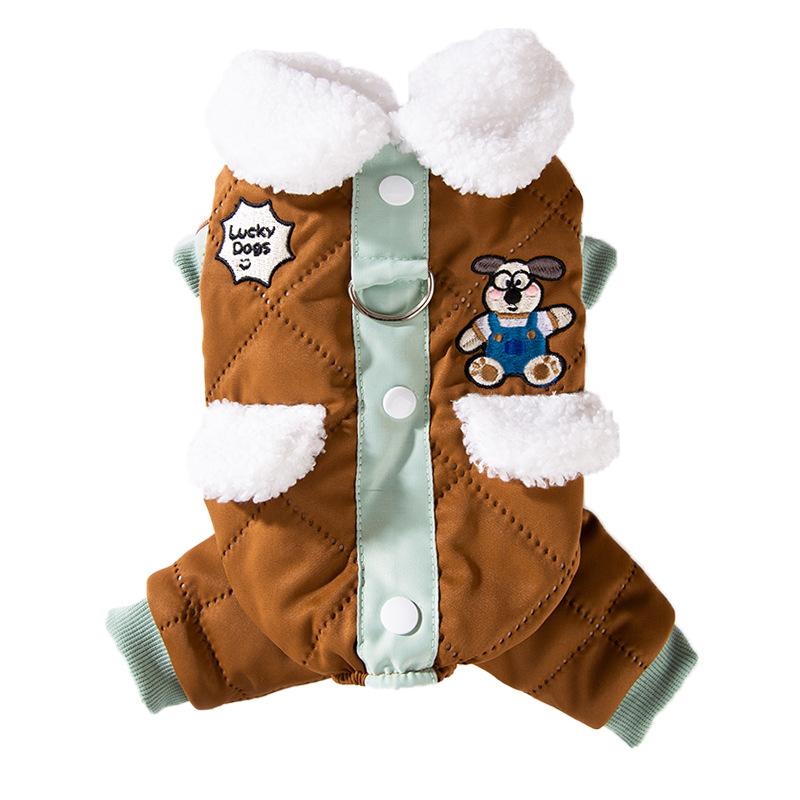 Autumn and Winter Dog Maillard Pocket Patch Traction Four-legged Cotton-padded Coat Medium and Small Dog Cat Warm Pet Clothes