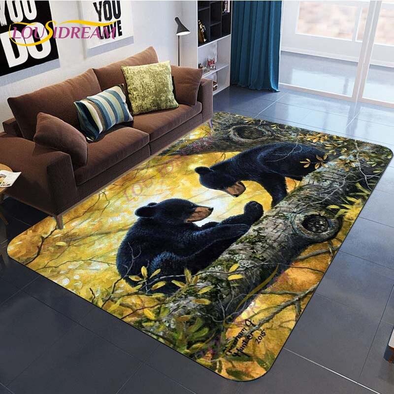 Коврик с изображением животного, коврик с рисунком медведя, ковер, коврик с коричневым медведем, напольные коврики, ковер для гостиной, спальни, коврик для стула, детский игровой коврик