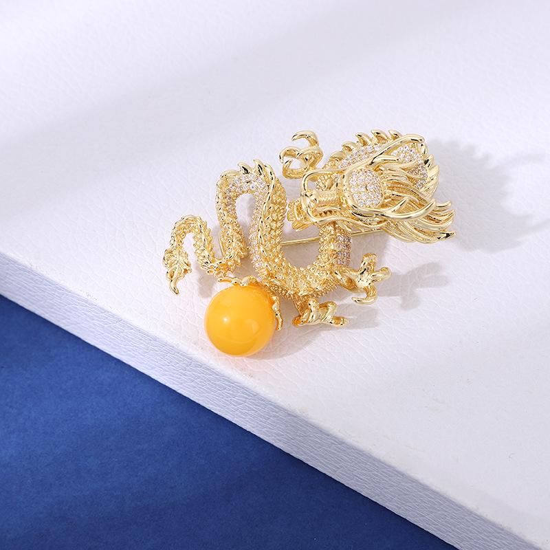 High-End Streamer Gold Diamond Dragon Ball Brooch Atmospheric Pin Coat Jacket Gift Brooch, Direct Supply