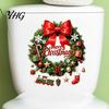 Waterproof Seasonal Wall Decor Christmas Wreath Toilet Decal, Merry Bow Seat Sticker, Self Adhesive Lid Decal Tank Decals, Self-Adhesive Bathroom