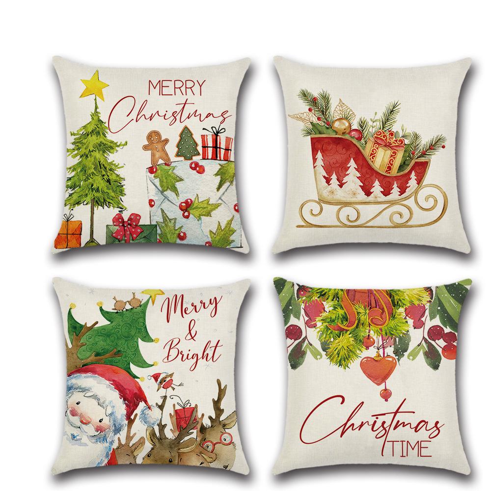 New Christmas pillow cover linen festival pillow bedside cushion four-piece set