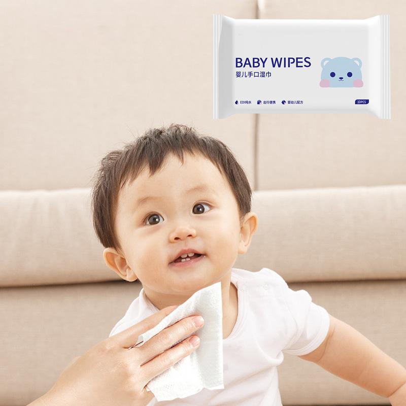10 упаковок, маленькая сумка, легкие влажные салфетки, портативные, для путешествий на открытом воздухе, 100 шт., без химикатов, без спирта, для детей