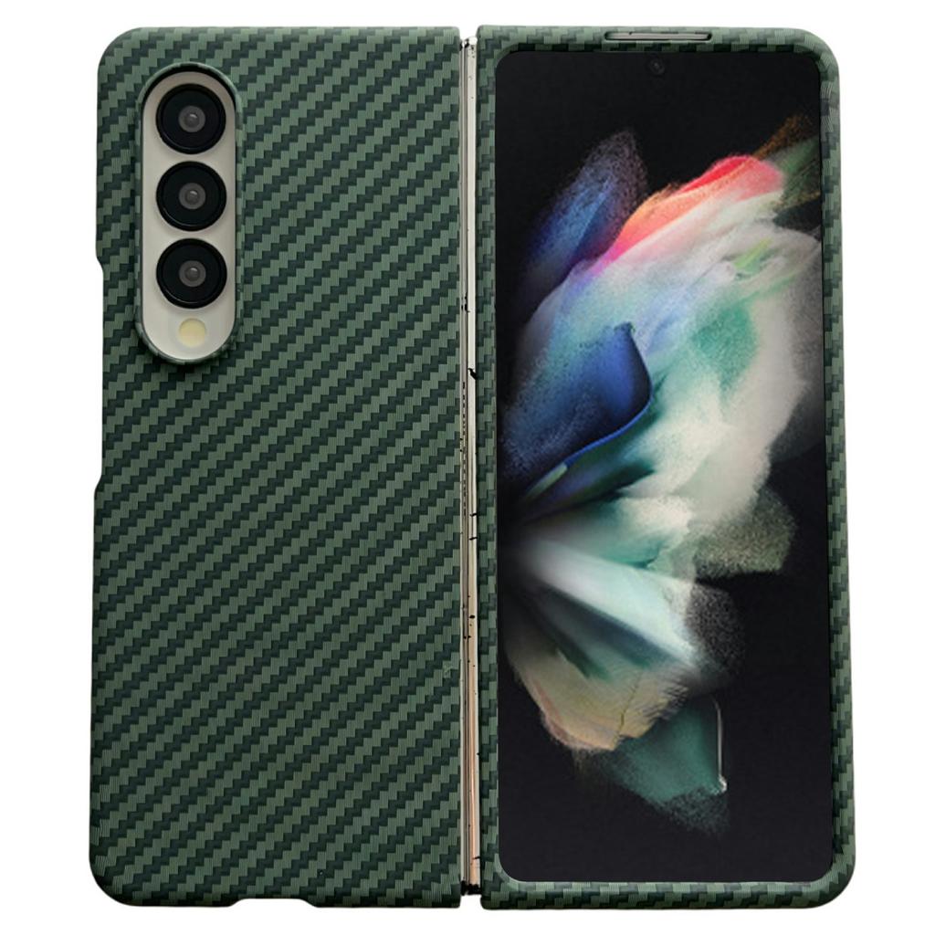 For Samsung Galaxy Z Fold3 5G Magnetic Case Carbon Fiber Texture PC Phone Cover with Screen Protector