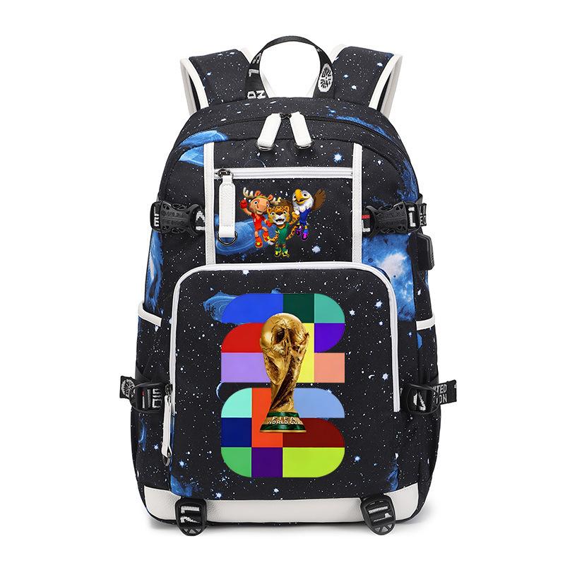 2026 World Cup Print Student Backpack Large Capacity Outdoor Travel Bag USB Charging Laptop Backpack Trendy