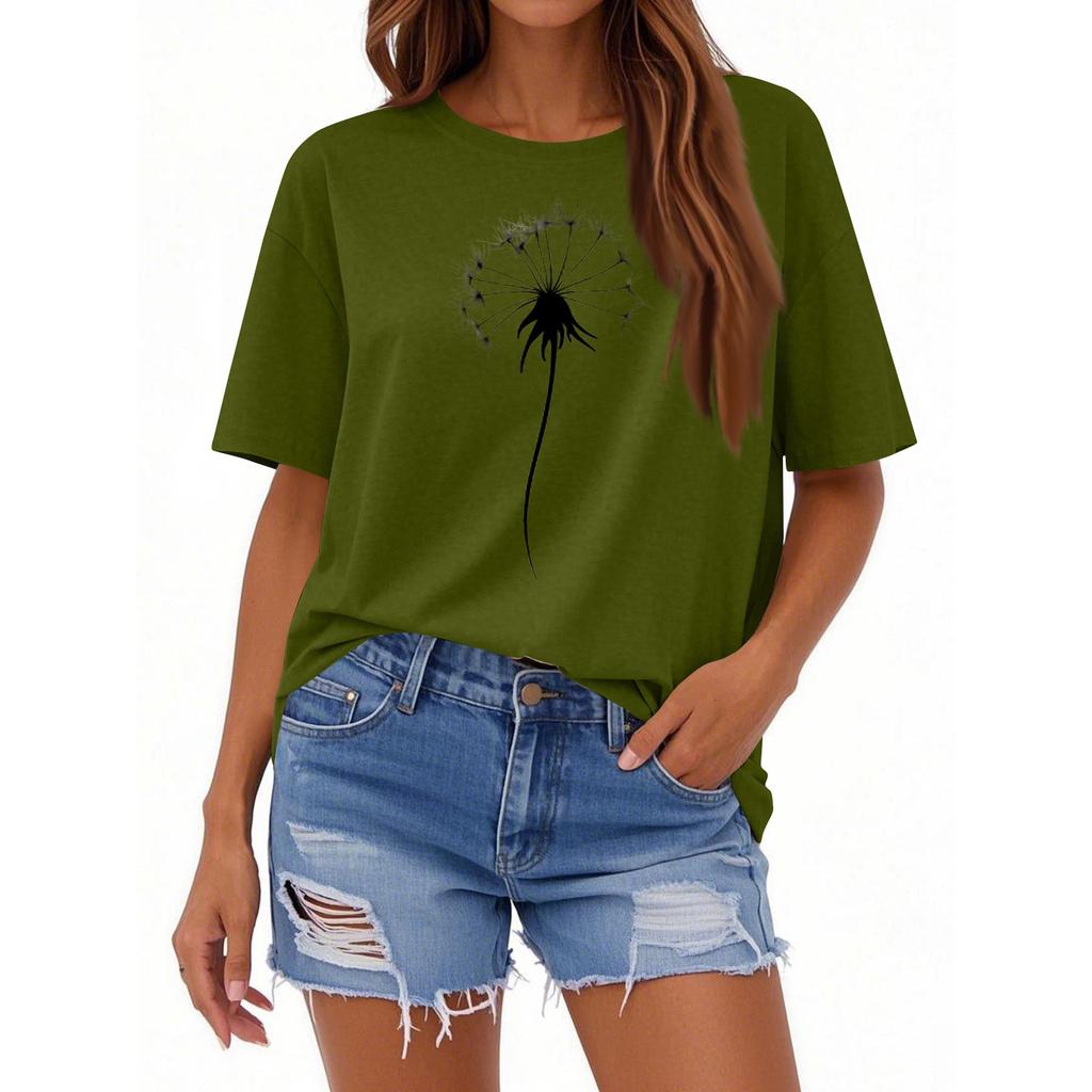 Женская повседневная свободная футболка с принтом, круглый вырез, пуловер, короткий рукав, топ