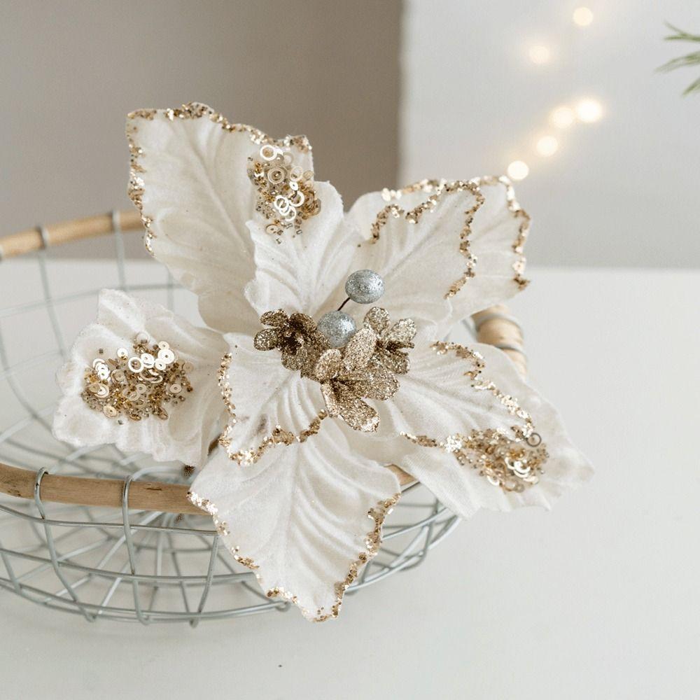 22 см Рождественский Блестящий Цветок DIY Имитация Блесток Цветочный Фестиваль Реалистичный Искусственный Цветок Пуансеттия Домашнее Рождественское Украшение