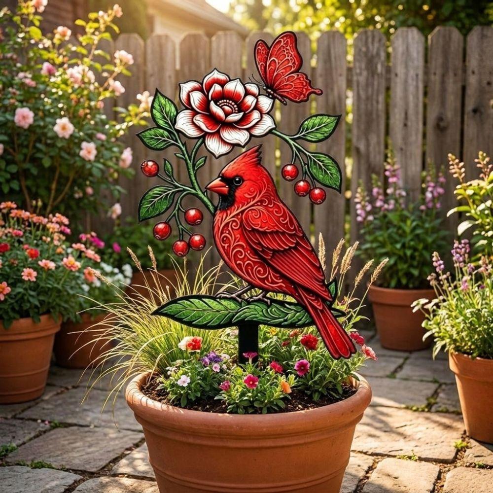 2D Flat Floral Bird Garden Stake Acrylic Flower Pattern Ornaments Outdoor Lawn Use