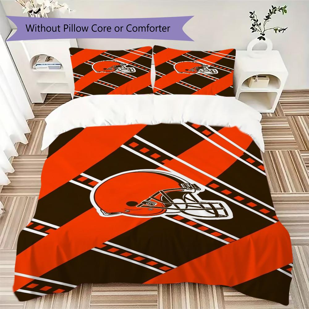 Cleveland Browns Pattern Bedding uilt Set uilt Cover Pillowcase Home Decoration Birthday Gift (1*duvet cover + 2*pillowcase without core)