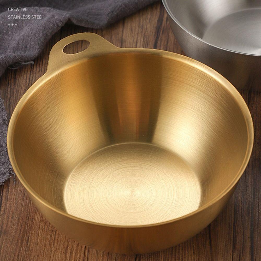 Smooth Edge Stainless Steel Salad Bowl Gold/Silver Soup Bowl Durable Food Container Salad Serving