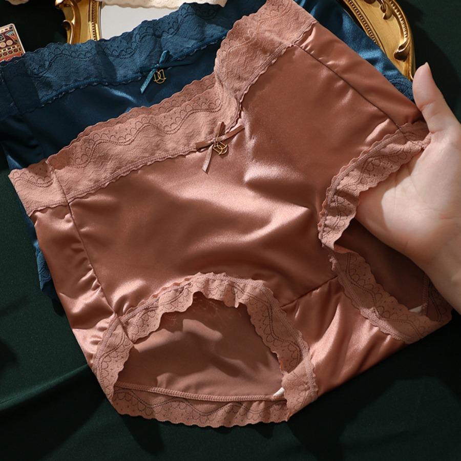 Женские роскошные атласные трусики с контролем живота, летние сексуальные кружевные трусы с высокой талией, большие размеры, хлопковые дышащие трусы с промежностью, нижнее белье