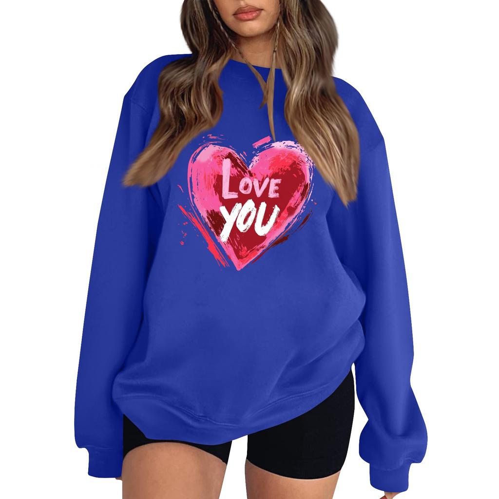 Women's Casual Fashion Valentine's Day Print Long Sleeve O-Neck Sweatshirts Pullover Top
