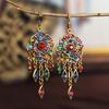 Retro Ethnic Style Gold Color Metal Geometry Inlaid Pendant With Multicolored Stone Dangling Earrings For Women'S Jewelry.