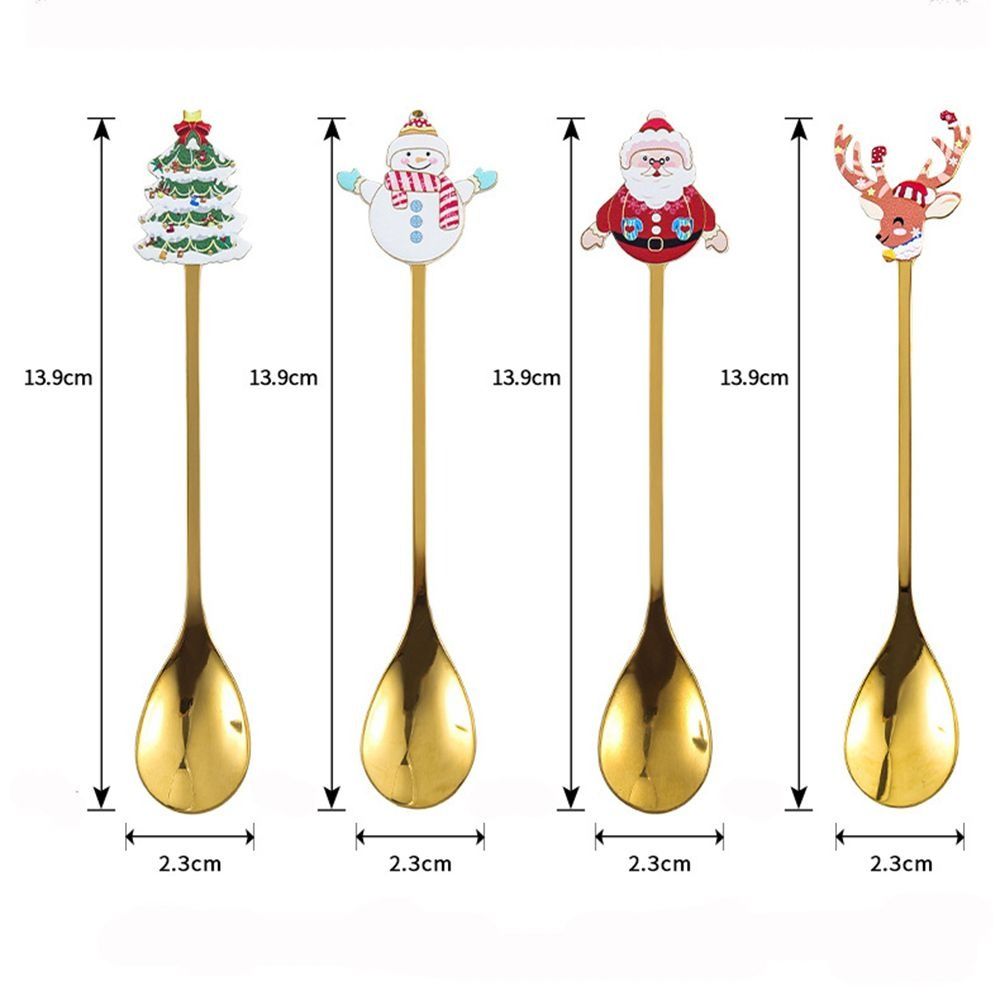 Plated Design Christmas Stirring Spoon 4PCS Set Holiday Tableware Set New Year Party