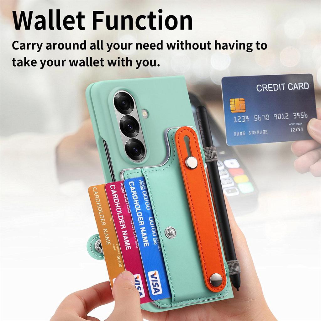 Кросс-бордерный чехол-кошелек на запястье для Samsung Z Fold7 - Корпус из ПК с ощущением кожи со встроенной пленкой для Z Fold6