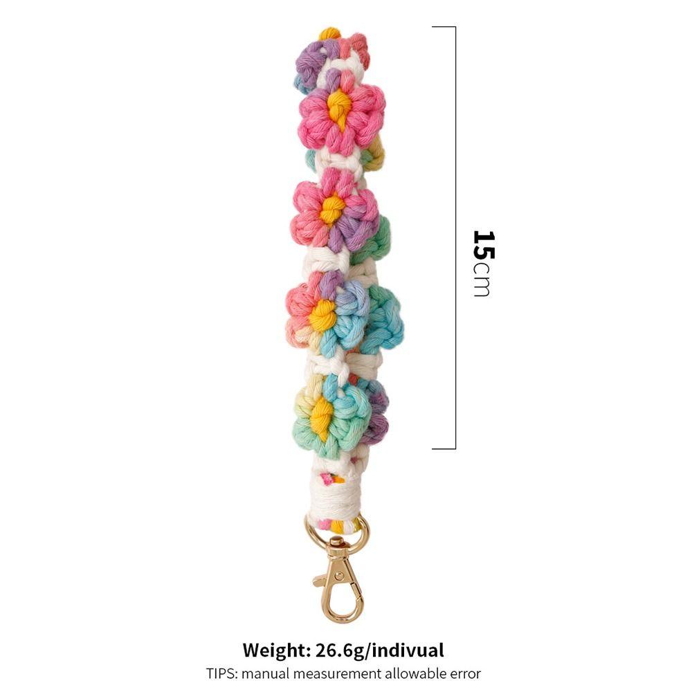 Gift Daisy Lanyard Wristlet Keychain Boho Floral Flower Macrame Key Fob Strap